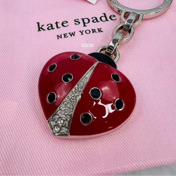 Kate Spade Ladybug Heart Rhinestone Keychain Charm - Picture 2 of 7